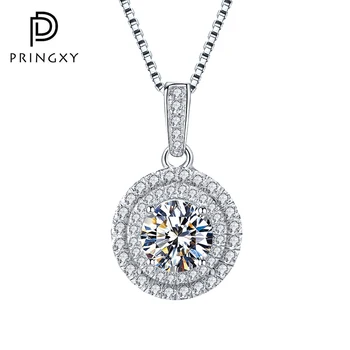 PRINGXY, 100% Серебро 925 пробы, 2 карата, Розовое золото, бриллиантовое ожерелье с подвеской Для женщин, Сверкающее Свадебное украшение, подарок