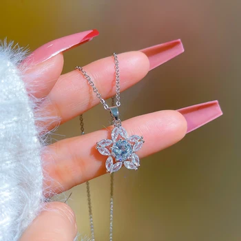 Модные Серебряные ожерелья с подвеской в виде звезды для женщин, Корейское блестящее ожерелье с цветами из нержавеющей стали AAA, Циркон, Свадебные украшения