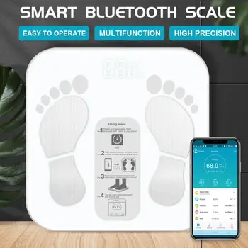 Весы с приложением Bluetooth Напольные Вес тела, весы для ванной Комнаты, Умные дисплеи с подсветкой, Вес тела, Жировая водная Мышечная масса, ИМТ