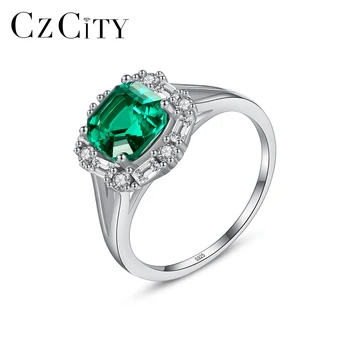 CZCITY Высококачественные обручальные кольца с зеленым драгоценным камнем для женщин, свадебная вечеринка, кольцо на палец из стерлингового серебра 925 пробы, изысканные ювелирные изделия