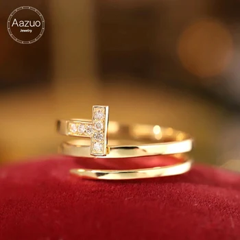 Aazuo Из чистого желтого золота 18 Карат, Южная Африка, Бриллианты 0,08 карата, Кольцо для ногтей, подарок для женщин, Роскошная Помолвка, Halo anillos mujer