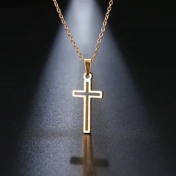 Ожерелье из нержавеющей стали DOTIFI для женщин, цепочка из золота и розового золота, ожерелье с крестом, Маленький крест, религиозные украшения
