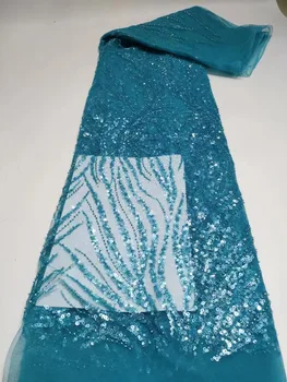Голубое Кружево, Африканская Французская Кружевная ткань 2023, Высококачественное Кружево с бисером и пайетками Для Жениха, Нигерийские кружевные ткани Для вечернего платья