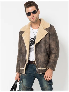 Мужская куртка из овчины, пальто из овчины, Мотоциклетное пальто, Меховая парка, Летная куртка B3 B2, куртка-авиатор
