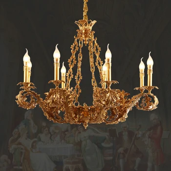 Французская латунная люстра в стиле барокко, гостиная, вилла, отель, подвесной светильник, европейская медная свеча, светильник