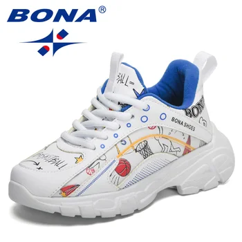 BONA 2023 Новые Дизайнерские Осенние кроссовки для мальчиков и девочек, спортивная обувь, Модная Дышащая мягкая обувь для бега Трусцой, Детская обувь