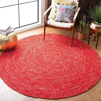 Плетеный Круглый коврик из натурального хлопка, Ковролин, Современные тряпичные коврики для гостиной