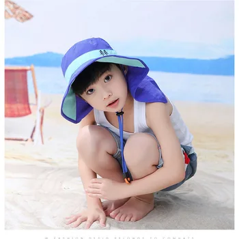 Летняя Детская солнцезащитная шляпа Для Пляжных Путешествий, Солнцезащитная шляпа Рыбака с широкими полями, шаль на шее, шляпа-капот, Солнцезащитная кепка