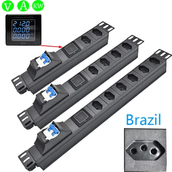 Бразильский блок распределения электроэнергии 2/3/4/5/6/7/8Ways 10A 3Pin бразильская розетка с цифровым индикатором Ампер/Вольт/Ватт