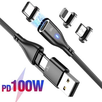 AUFU PD 100 Вт 3 в 1 USB Type C Кабель Для iPhone 12 Mini 11 Pro XR XS Max Магнитный Кабель Зарядного Устройства Быстрая Зарядка Micro USB Шнур
