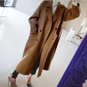 2023 Женское шерстяное пальто Осень-зима, Новая корейская куртка средней длины со свободной талией до колена в стиле Харадзюку, теплая одежда на пуговицах