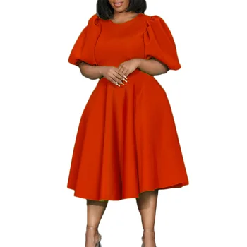 Весна 2023, Африканское женское платье из полиэстера с круглым вырезом и коротким рукавом, однотонное платье длиной до колена, S-3XL, африканские платья для женщин