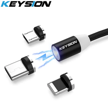 Магнитный кабель KEYSION 1 м Плетеный Мобильный светодиодный Кабель Type C Micro USB С Магнитом Для Зарядного Устройства Apple iPhone X 7 8 6 10 Xs Max XR Samsung