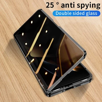Чехол с Металлическим Каркасом Для Samsung Galaxy Z Fold 3 4 Из Высокотемпературной Стеклянной Пленки Privacy Двухсторонний Магнитный Чехол Matel Для Fold4 3
