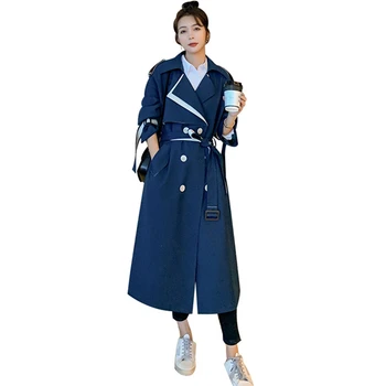 Ветровка женская с отворотом 2022, весенне-осенняя одежда средней длины, повседневный пояс для похудения, цвет, соответствующий темпераменту, пальто на пуговицах