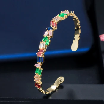 Модный многоцветный браслет-манжета с фианитом золотой огранки ThreeGraces в багетном стиле для женщин, роскошные ювелирные изделия для ежедневных вечеринок BA052