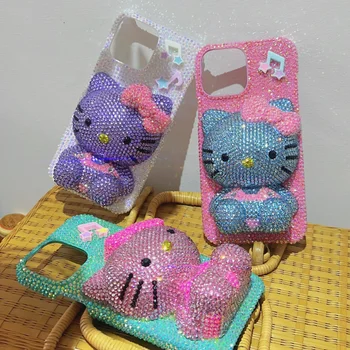 Sanrio Оригинальный Чехол для телефона ручной Работы Hello Kitty Cute Y2g Стерео Горный Хрусталь iPhone 14 13 12 11 Pro Max Shell Полная Модель XS Max