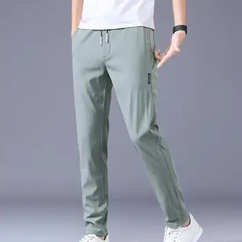 Модные Летние брюки Ice Silk Универсальные термоусадочные Простые Повседневные Тонкие Длинные брюки с прямыми штанинами