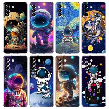 Мультяшный Милый Чехол для телефона с Астронавтом Samsung Galaxy S23 S20 FE S22 S21 Ultra M22 M32 S10 S10E S9 S8 Plus 5G Прозрачная Оболочка