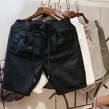 Мужские короткие брюки на шнурке, черные с карманами, мужские шорты из белого хлопка Без логотипа, Дизайнерский Повседневный корейский стиль, XL, роскошь 90-х