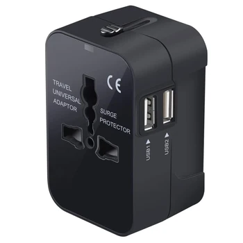 Универсальный адаптер для путешествий с 2 USB-портами World Travel AC Power Charger Adapter AU US UK EU Конвертер Адаптер USB Зарядное устройство (Черный)
