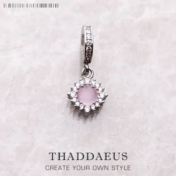 Камень, мерцающий розовый кулон, висячий шарм для Девочек, серебро 925 пробы, Романтические ювелирные аксессуары Для женщин