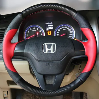Для Honda CRV CR-V 2007-2011 Нескользящая черная кожаная накладка на руль автомобиля, сшитая вручную, аксессуары для интерьера