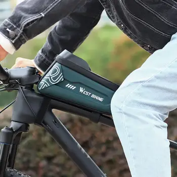 Велосипедные сумки, Корзины, сумка для велосипеда, сенсорный экран, большая емкость, 2,2 л, Водонепроницаемая сумка для передней рамы велосипеда с креплением для телефона