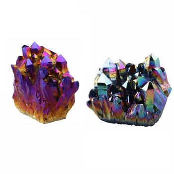 Радужный и фиолетовый кристалл кварца с натуральным титановым покрытием, Жеода Друзы, Украшения для Дома, аксессуары