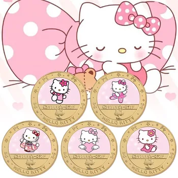 Памятные монеты Hello Kitty Милые Мультяшные Поделки из металла Студентам Повезло С Коллекцией Монет Аниме Периферийная коллекция Подарков