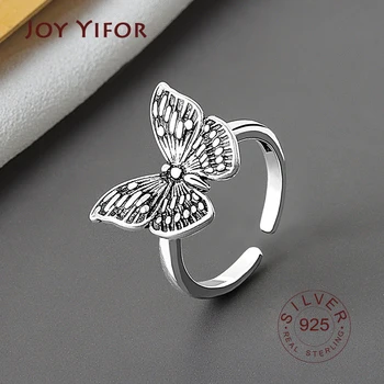 Настоящее серебро 925 Пробы, Регулируемое кольцо в форме геометрической бабочки, Минималистичные ювелирные украшения Для женщин, подарок для вечеринки