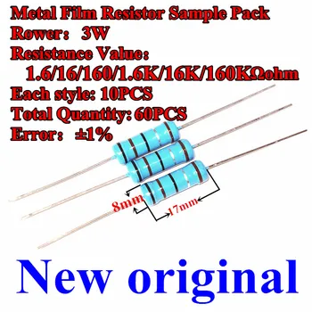 Новый Оригинальный набор образцов металлического пленочного резистора 1% 3 Вт / 1.6/16/160/1.6 Цветные кольца k/16k/160k Ом