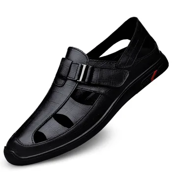 Летние кожаные сандалии для мужчин; новинка 2023 года; Летняя мужская кожаная обувь; мужская дышащая обувь для папы; Повседневная обувь для вождения;