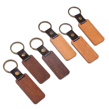 500шт кожаный деревянный брелок для ключей из букового дерева, деревянный брелок для ключей
