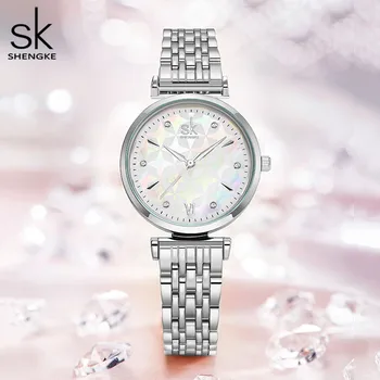 Женские Часы-браслет Shengke, Серебряные Классические Наручные Часы, Подарок для Женщин, Часы Оригинального Дизайна Relógios Femininos