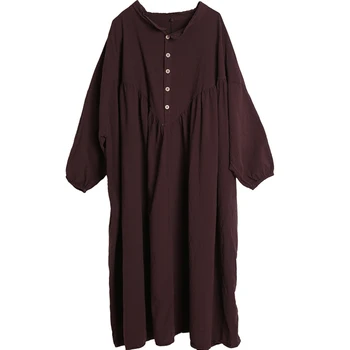 Весенняя женская одежда из хлопка и льна, свободный халат, платье с длинными рукавами в стиле ретро