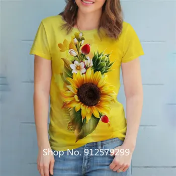 Женская футболка с цветочным принтом в стиле Харадзюку, летние футболки, Повседневный короткий топ с круглым вырезом, футболка для сна