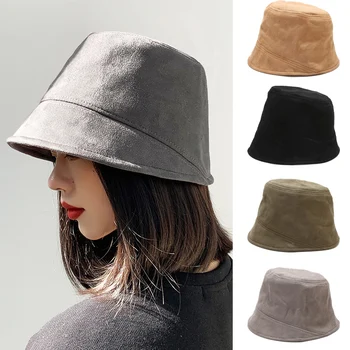 Новая модная замшевая панама, женские и мужские шляпы, винтажная осенне-зимняя шапка, рыбацкие шапки, зимние панамы, складная теплая шапка
