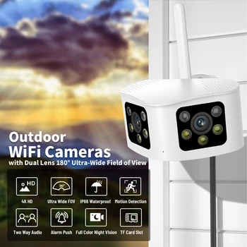 4K 6MP Бинокулярная Камера Безопасности с Двумя Объективами Наружная WiFi IP-камера 5MP CCTV 180 Широкоугольный Панорамный Видеонаблюдение IPC360 Home
