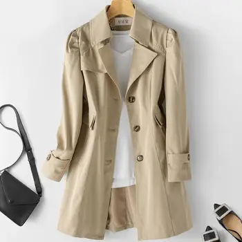 Новый Тренч для женщин средней длины, приталенное приталенное пальто, Весенне-осенний топ, женская куртка