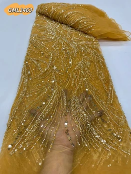 Хит Продаж, Свадебная ткань с Золотым кружевом и бисером, Ткань с хрустальными блестками, Поставщик Из Индии