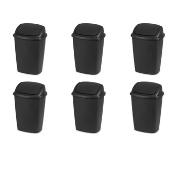6 штук по 7,5 галлона, черная мусорная корзина с откидной крышкой, пластиковый набор для мусора