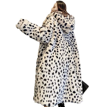 2023 Новое Пальто из искусственного меха с леопардовым принтом, женская зимняя куртка, Женская Модная Теплая куртка-парка с капюшоном