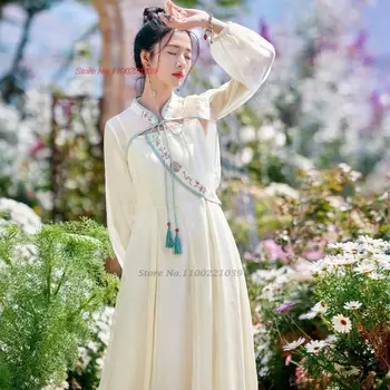 2023 платье ханфу, костюм для народных танцев, китайское традиционное национальное пальто + комплект платья на бретельках, платье принцессы с древней цветочной вышивкой