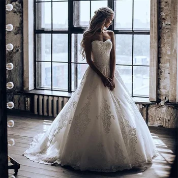 Роскошные свадебные платья принцессы, винтажные свадебные платья трапециевидной формы с аппликацией, Элегантные Vestidos De Noiva со стреловидным шлейфом