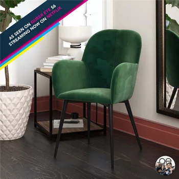 Современный стул Fallon с акцентом, металлические ножки, Зеленый бархат, Стулья для гостиной, Односпальный диван, Туалетный стул