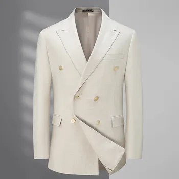 5676-мужские полосатые двубортные костюмы для отдыха 80-х годов и европейский код мужской приталенный пиджак-пиджак