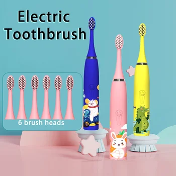 Ультразвуковая электрическая Зубная щетка для детей, красочная мультяшная Вибрационная Отбеливающая щетка для чистки зубов, 4 режима зарядки, водонепроницаемая