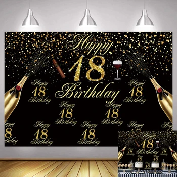 18-й Фотофон Happy Birthday Party С Украшением В виде Золотого Шампанского На Заказ, Фоны для Фотографий, Баннер