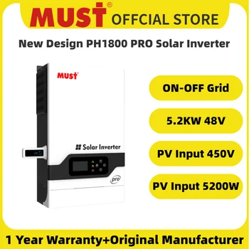 MUST PH1800 PRO 450 В 5,2 кВт 48 В Вкл Выкл Гибридный Солнечный инвертор PV 5200 Вт Сетевой инвертор С зарядным устройством MPPT 80A WiFi